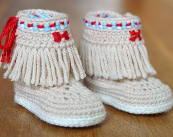 CROCHET PATTERN Baby Moccasin Booties with Fringes- sizes 3-6 months, 6-9 months, 9-12 months - PDF Instant Download- easy booties pattern