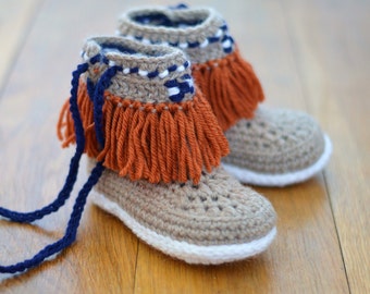 Crochet Pattern for Children's Slippers Moccasin Fringe Boots pdf instant download