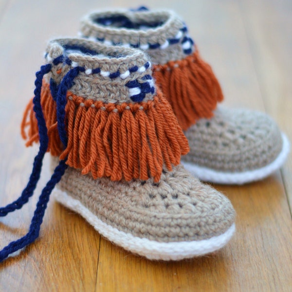 Crochet Pattern for Children's Slippers Moccasin Fringe Boots pdf instant download