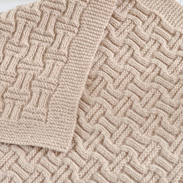 Basketweave Baby Blanket Knitting Pattern: Reversible Knit (Digital Download)