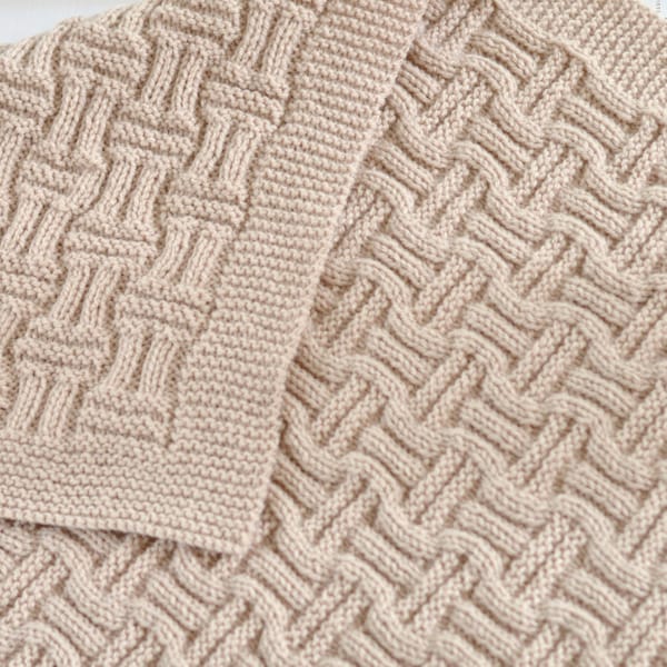 Reversible Baby Blanket KNITTING PATTERN - Double Basket Weave Blanket- Beginner Knitting Blanket Pattern - Digital File Instant Download