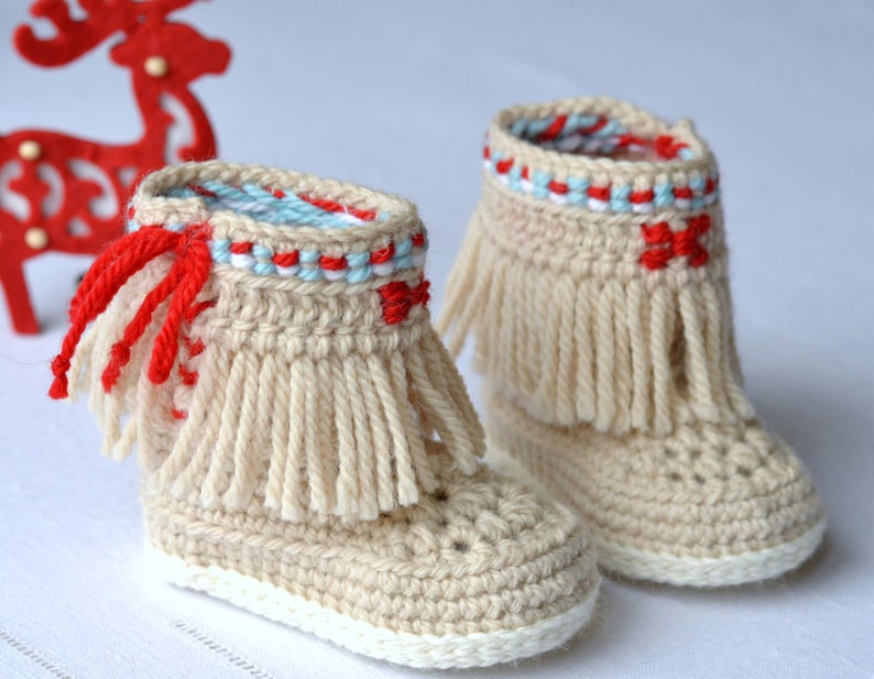 Baby Moccasin Booties CROCHET PATTERN, Fringe Moccasins for baby, 3 Sizes, Photo Tutorial, Easy Baby Shoes Crochet Pattern, Instant Download image 2