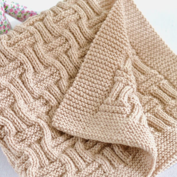 Knitting Pattern Baby Blanket Reversible Basketweave Blanket Improving Beginner Knitting Pattern Stroller Blanket Instant Download