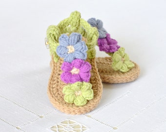 CROCHET PATTERN  Baby Sandals with Little Puff Flowers Instant Download Crochet Tutorial Intermediate Beginner