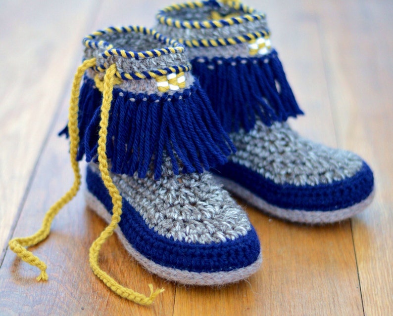 Crochet Pattern for Children's Slippers Moccasin Fringe Etsy