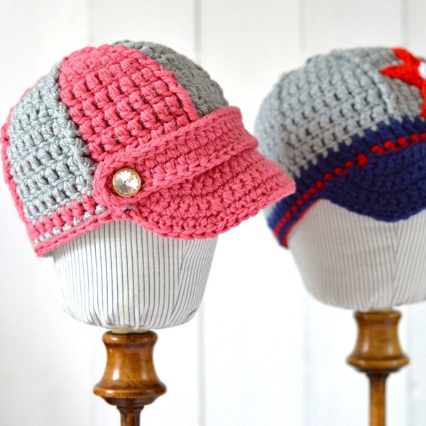 Baby Baseball Cap CROCHET PATTERN easy baby hat pattern 2 versions Boys and girls crochet Cap instructions 5 sizes pdf file instant download