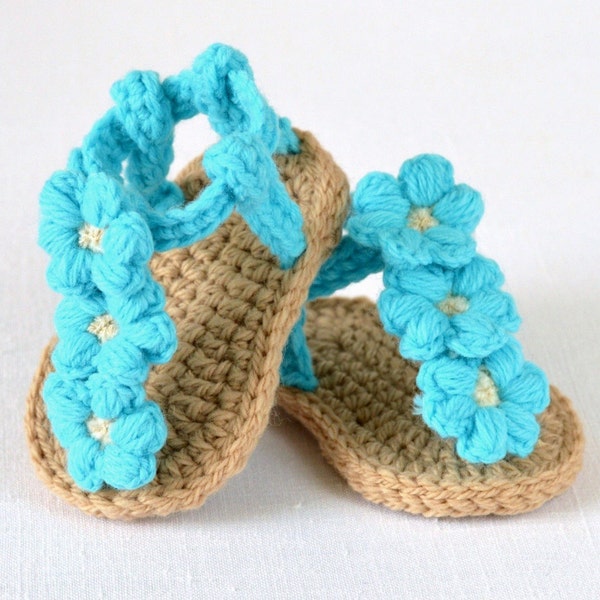 Crochet Sandals Pattern: Baby Shoes with Puff Flowers (PDF Pattern)