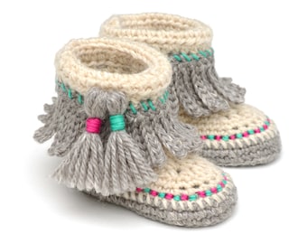 CROCHET PATTERN Baby Moccasins with Tassel Fringe Instructions for 3 Sizes Photo Tutorial Digital File Instant Download