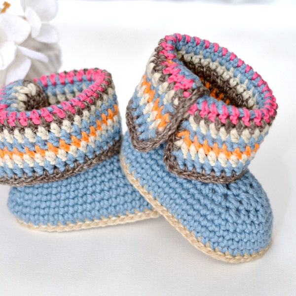 CROCHET PATTERN Baby Booties Stripy Boots for Baby Boy Or Baby Girl Crochet Booties Pattern in 2 sizes Instant Download Digital File