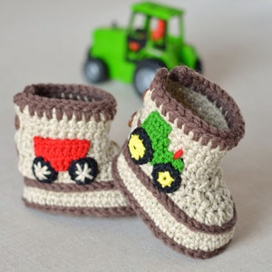 Crochet Pattern Baby Booties Tractor Booties in Three Sizes Crochet Baby Shoes Pattern Instant Download image 2