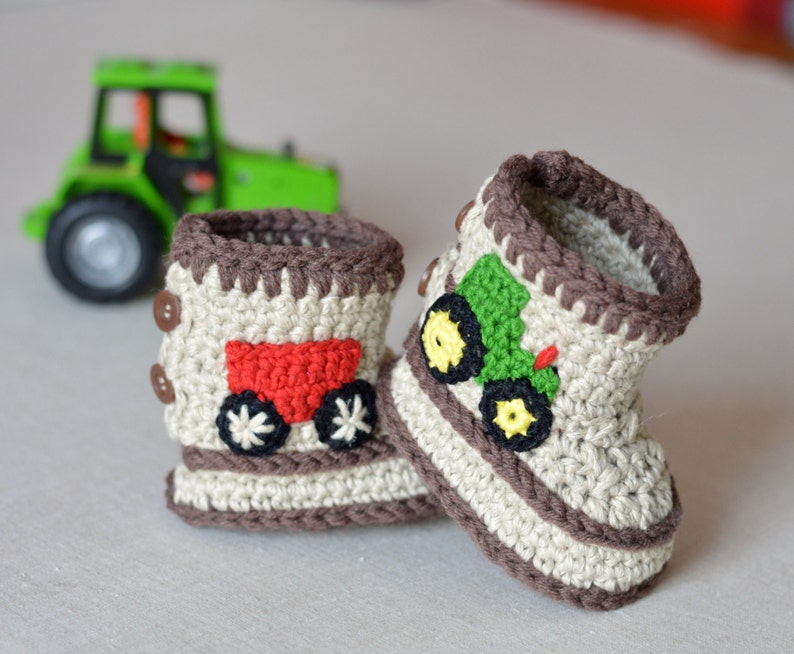 Crochet Pattern Baby Booties Tractor Booties in Three Sizes Crochet Baby Shoes Pattern Instant Download image 4