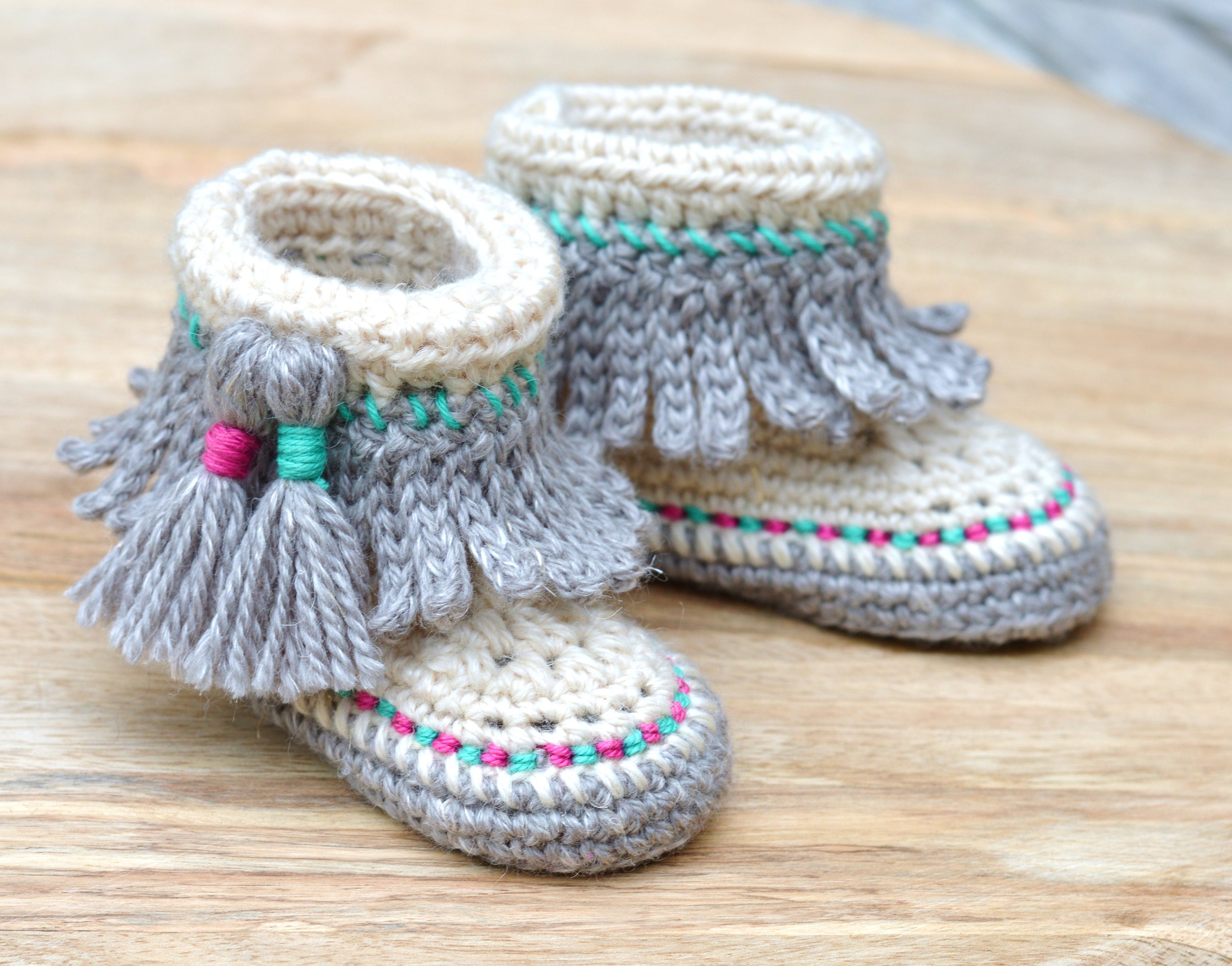 CROCHET PATTERN Baby Moccasin Booties with Tassels and Fringe Etsy