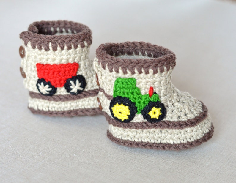 Crochet Pattern Baby Booties Tractor Booties in Three Sizes Crochet Baby Shoes Pattern Instant Download image 5