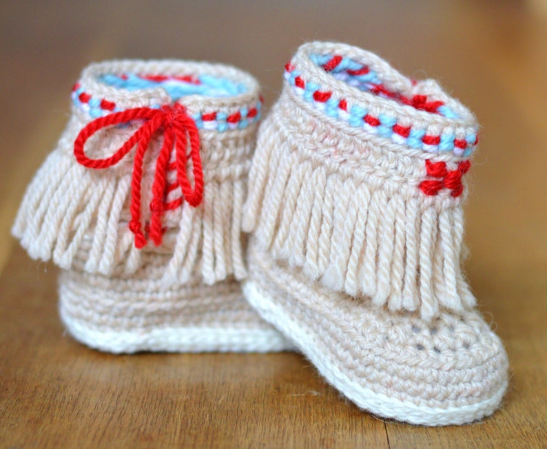 Baby Moccasin Booties CROCHET PATTERN, Fringe Moccasins for baby, 3 Sizes, Photo Tutorial, Easy Baby Shoes Crochet Pattern, Instant Download image 1