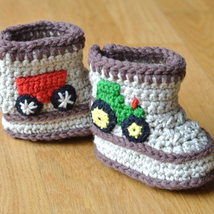 Crochet Pattern Baby Booties Tractor Booties in Three Sizes Crochet Baby Shoes Pattern Instant Download image 3