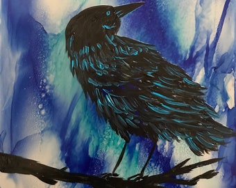 Raven painting on paper. Acrylic, inks. 11x14" . Ready to frame.