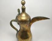 Vintage Arabian Copper Dallah Coffee Pot with Brass Details and Galvanized Metal Lining
