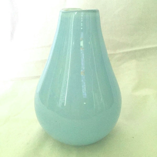 Tiffany Blue Cased Glass Hand Blown Vase, Vintage Hand Blown Robin's Egg Blue Vase