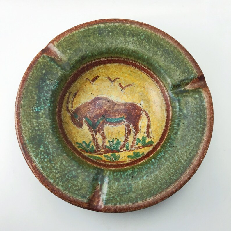 Vintage Italian Pottery Ashtray Minoan Bull Motif Ashtray Etsy