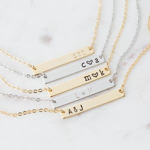 Personalized Bar Name Plate Necklace / Gold Bar Initial Necklace / Bridesmaid Gift / Hand Stamped Jewelry / Custom Rose Gold Bar Necklace