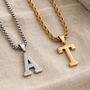 Boys Block Letter Varsity Initial Necklace, Personalized Name Necklace for Men, Rope Chain Custom Jewelry Birthday Gift for Boys, Trendy