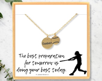 Personalized Softball Necklace with Player Name • Softball Jewelry • Softball Player Gift • Senior Team Gift • Engraved Softball Necklace