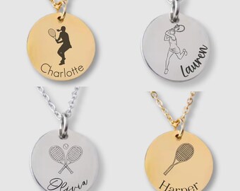 Personalized Tennis Player Necklace, Custom Name Tennis Jewelry, Senior Tennis Gift, Tennis Coach Gift, Tennis Mom Necklace Tennis Team Gift