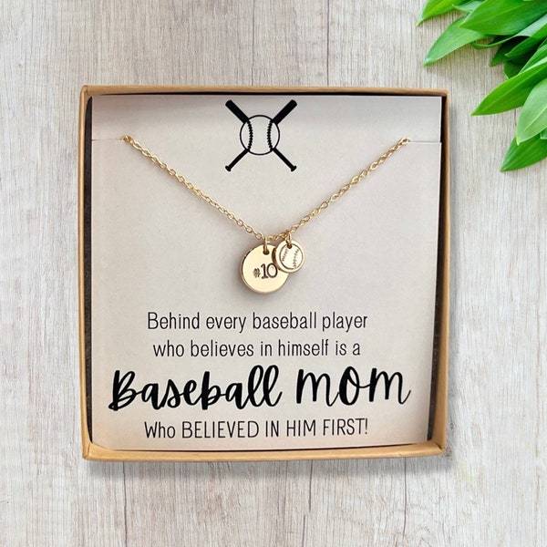 Collar de mamá de béisbol - Regalo para mamás de béisbol - Collar inicial de béisbol - Collar personalizado de número de camiseta de mamá de béisbol personalizado