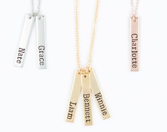 Mom Necklace with Kids Names, Children's Name Necklace for Mommy, Grandma, Push Present Gift for Wife, Personalized Vertical Bar Necklace