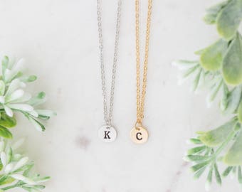 Initial Necklace, Letter Necklace, Personalized Disc, Bridesmaids Initial Necklace, Hand Stamped Jewelry, Custom Name Letter Necklace