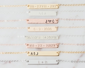 Personalisierte Bar Halskette, Weihnachtsgeschenk für Mädchen, benutzerdefinierte Schmuck für Weihnachten, Name Datum Initialen Halskette, Weihnachtsgeschenk für Frau