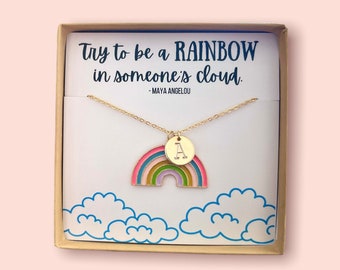 Rainbow Initial Necklace for Girls, Inspirational Jewelry for Children, Personalized Gift Necklace, Birthday Gift for Toddler, Rainbow Gift