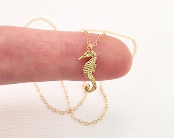 Gold Seahorse Necklace, Tiny Seahorse Necklace, Nautical Jewelry, Beach Lover Necklace, Seahorse Jewelry, Gift for Her,