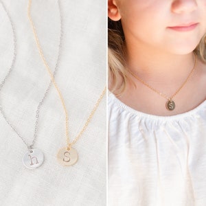 Little Girls Initial Necklace, Toddler Disc Coin Letter Necklace, Baby Initial Necklace, Children Jewelry, Gold Silver Personalized Necklace