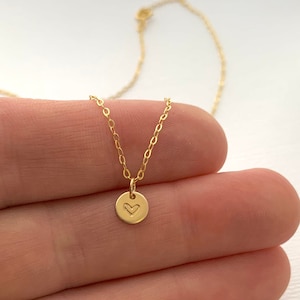 Tiny Dot Heart Necklace, Dainty Disc Stamped with a Heart, Love Necklace, Trendy Minimalist Necklace, Gift for Her, Best Friend Gift