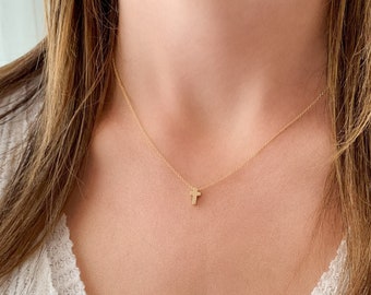 Women's Gold Cross Necklace, Gold or Silver Dainty Cross Necklace, Baptism Gift for Her, Religious Gift Necklace, Layering Cross Necklace
