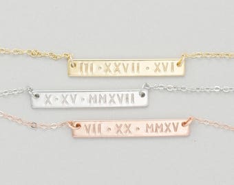 Roman numeral Bar Necklace • Special Date Necklace • Hand Stamped Anniversary Wedding Date Gift • Custom Bar Necklace • Personalized Bar