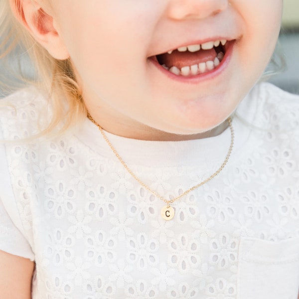 Kid's Initial Disc Necklace, Baby's First Name Necklace, Toddler Necklace, Cute Little Girl's Initial Necklace, Child's Letter Name Necklace