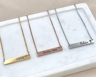 Collar de barra con nombre de cruz personalizado para niños • Joyería religiosa personalizada para niños • Regalo de bautismo grabado para niños • Regalo de fe