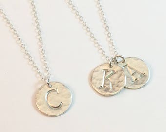 Classic Sterling Silver Disc Initial Necklace, Hammered Disc Letter Necklace, Multiple Disc Necklace, Personalized Jewelry for Her, Mom