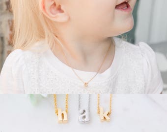 Children's Personalized Initial Pendant Necklace, Little Girls Toddler or Baby Custom Letter Necklace, Gift for Girls, Mommy and Me Necklace