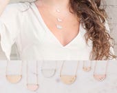 Half Moon Necklace, Personalized Semi Half Circle Necklace, Custom Geometric Bar Pendant Necklace, Personalize gift for women, hand stamped
