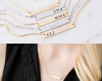 Personalized Bridesmaids Gift, Bar Necklace for Wedding Jewelry, Custom Initial Necklace, Gold Bar Necklace with Date, Name, Letter, Numbers