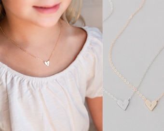 Heart Initial Necklace for Toddler Girl, Little Girls Personalized Heart Necklace, Custom Baby Girl Necklace with Letter, Children Necklace