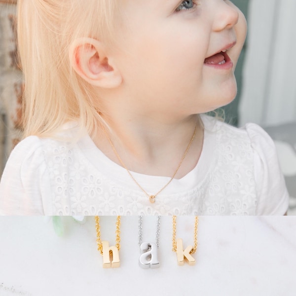 Children's Personalized Initial Pendant Necklace, Little Girls Toddler or Baby Custom Letter Necklace, Gift for Girls, Mommy and Me Necklace