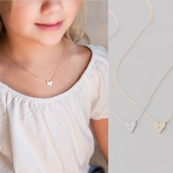 Children's Heart Necklace • Personalized Heart Necklace for Girls • Kid's Custom Name Necklace • Personalized Gift • Dainty Initial Necklace