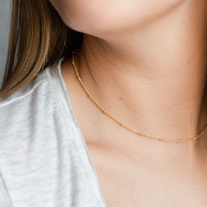 Gold Satellite Chain Necklace, Delicate Layering Necklace in Gold Filled, Minimalist Jewelry, Boho Necklace, Rose Gold Dew Drop Necklace