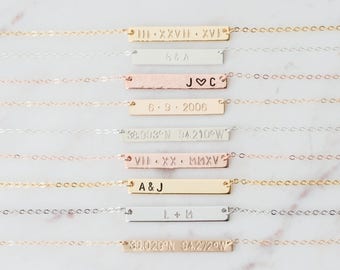 Personalized Bar Necklace, Bridesmaid Gift, Gold Bar Initial Necklace, Rose Gold Bar, Silver Bar, Custom Jewelry, Name Plate Hand Stamped