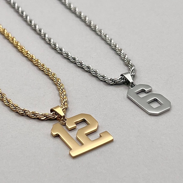 Basketball Player Jersey Number Necklace Jewelry for Boys Teens Men • Personalized Basketball Player Athlete Gift • Gold Silver Rope Chain