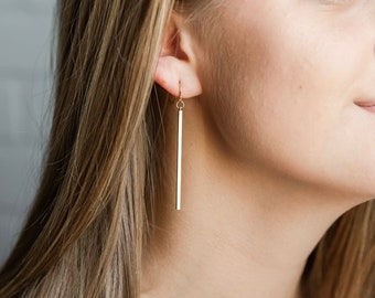 Simple Gold Bar Earrings, Bridesmaids Earrings, Long Skinny Minimalist Bar Stick Earrings, Wedding Earrings, Bridesmaid Gift Jewelry